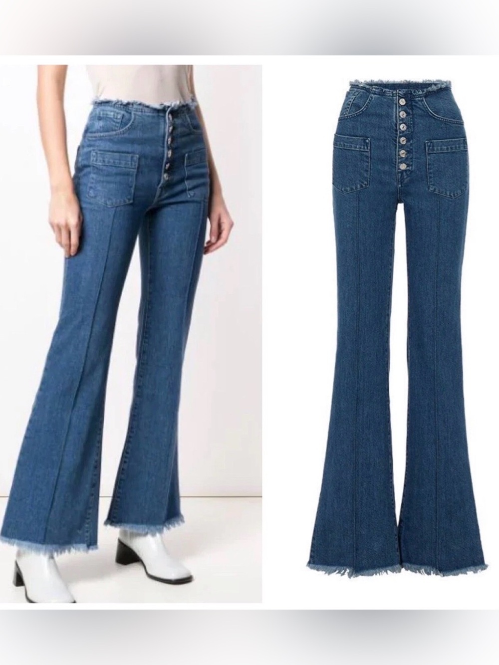 Marques Almeida x 7 for all Mankind High-Waist Button-Front Flare Jeans